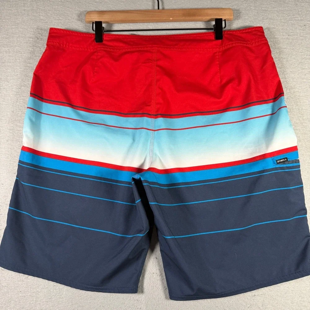 ONeill Hyperfreak Mens Red Blue Striped Board Shorts‎ Size 40 SP3106009